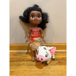 Disney Princess Moana 13" Articulating Doll & Pua 8" Plush Stuffed Animal Bundle